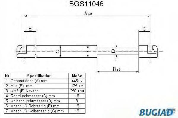 BUGIAD BGS11046 Газова пружина, кришка багажника