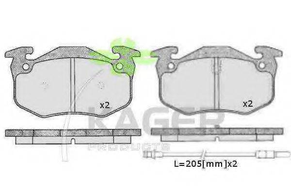 KAGER 350400 Комплект гальмівних колодок, дискове гальмо