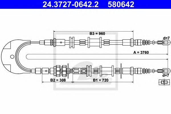 FORD 7376434 Трос, стоянкова гальмівна система