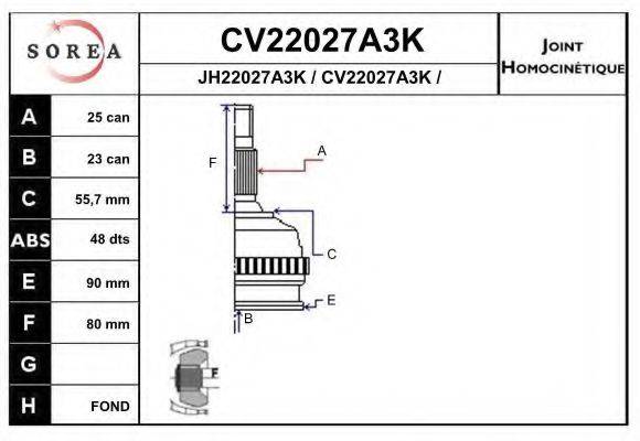 EAI JH22027A3K Шарнірний комплект, приводний вал