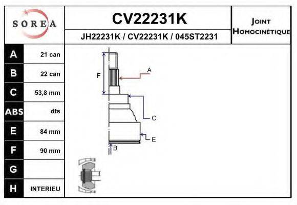 EAI CV22231K Шарнірний комплект, приводний вал