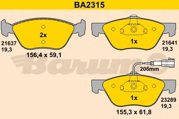 BARUM BA2315 Комплект гальмівних колодок, дискове гальмо