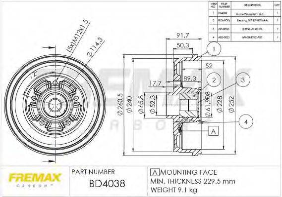 FREMAX BD4038 Гальмівний барабан