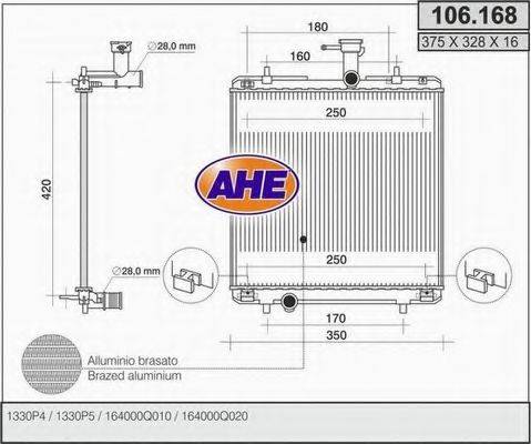 AHE 106168 Радіатор, охолодження двигуна
