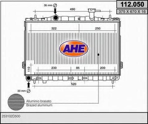 AHE 112050 Радіатор, охолодження двигуна