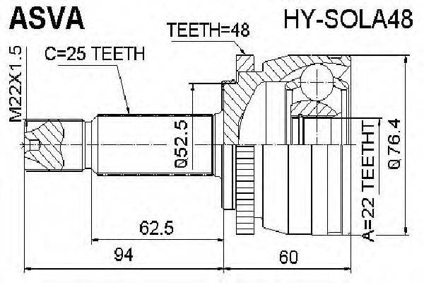 ASVA HYSOLA48 Шарнірний комплект, приводний вал