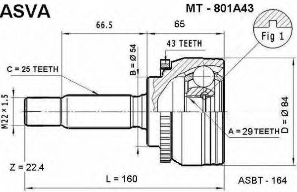 ASVA MT801A43 Шарнірний комплект, приводний вал