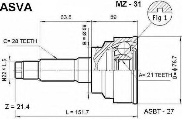 MAZDA G076-22-510A Шарнірний комплект, приводний вал