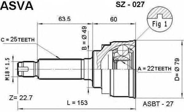 ASVA SZ027 Шарнірний комплект, приводний вал