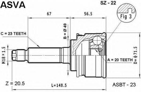 ASVA SZ22 Шарнірний комплект, приводний вал