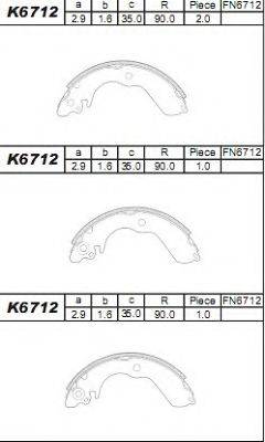 ASIMCO K6712 Комплект гальмівних колодок