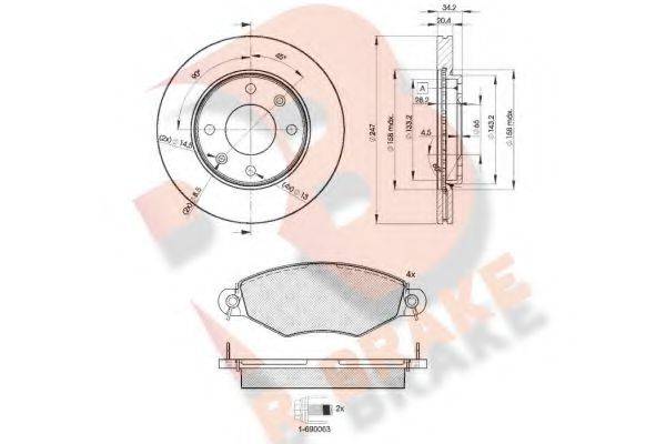 R BRAKE 3R12554694 Комплект гальм, дисковий гальмівний механізм