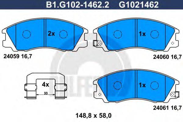 GALFER B1G10214622 Комплект гальмівних колодок, дискове гальмо