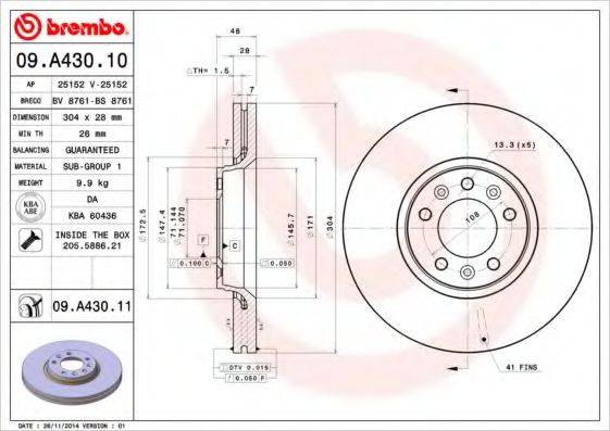 BREMBO 09A43010 гальмівний диск