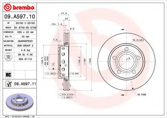 BREMBO 09A59710 гальмівний диск