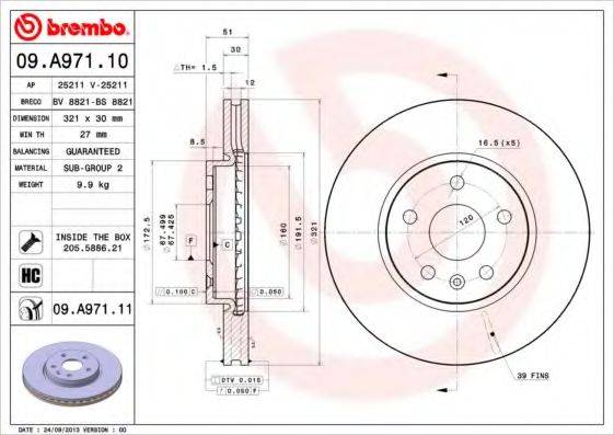 BREMBO 09A97110 гальмівний диск