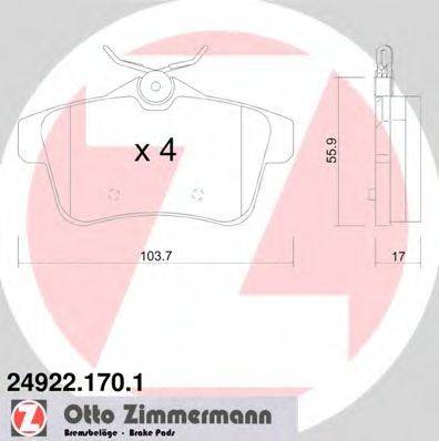 ZIMMERMANN 24922 Комплект гальмівних колодок, дискове гальмо
